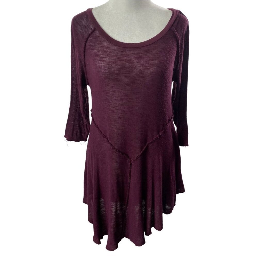Intimately‎ FREE PEOPLE Women Weekend Layer Sweater Tunic Sz L Maroon Boho46-3
